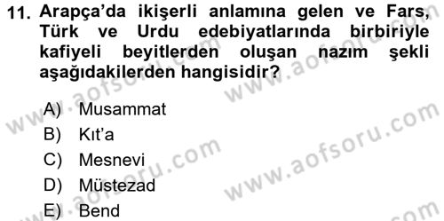 Türk İslam Edebiyatı Dersi 2017 - 2018 Yılı (Vize) Ara Sınav Soruları 11. Soru