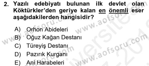 Türk İslam Edebiyatı Dersi 2017 - 2018 Yılı (Vize) Ara Sınav Soruları 2. Soru