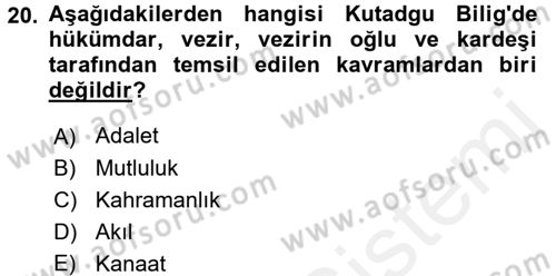 Türk İslam Edebiyatı Dersi 2017 - 2018 Yılı (Vize) Ara Sınav Soruları 20. Soru