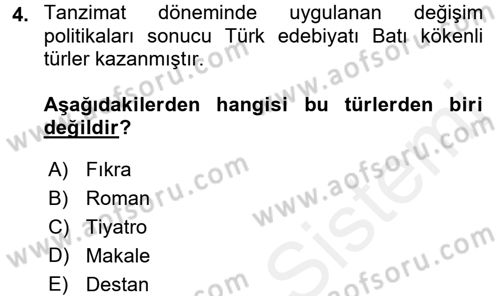 Türk İslam Edebiyatı Dersi 2017 - 2018 Yılı (Vize) Ara Sınav Soruları 4. Soru