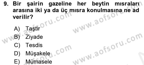 Türk İslam Edebiyatı Dersi 2017 - 2018 Yılı (Vize) Ara Sınav Soruları 9. Soru