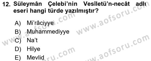 Türk İslam Edebiyatı Dersi 2017 - 2018 Yılı (Final) Dönem Sonu Sınav Soruları 12. Soru