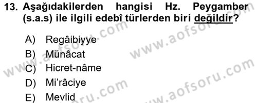 Türk İslam Edebiyatı Dersi 2017 - 2018 Yılı (Final) Dönem Sonu Sınav Soruları 13. Soru