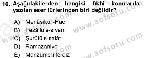 Türk İslam Edebiyatı Dersi 2017 - 2018 Yılı (Final) Dönem Sonu Sınav Soruları 16. Soru