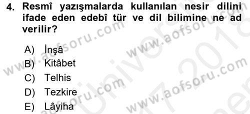 Türk İslam Edebiyatı Dersi 2017 - 2018 Yılı (Final) Dönem Sonu Sınav Soruları 4. Soru