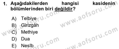Türk İslam Edebiyatı Dersi 2018 - 2019 Yılı 3 Ders Sınav Soruları 1. Soru