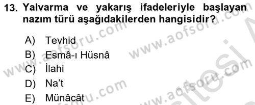 Türk İslam Edebiyatı Dersi 2018 - 2019 Yılı 3 Ders Sınav Soruları 13. Soru