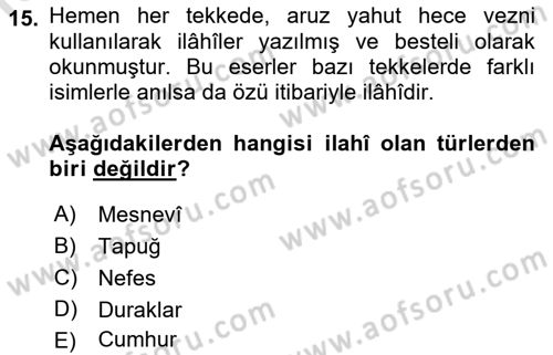 Türk İslam Edebiyatı Dersi 2018 - 2019 Yılı 3 Ders Sınav Soruları 15. Soru