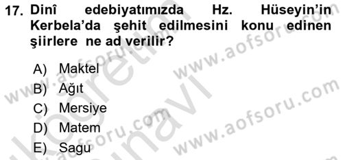 Türk İslam Edebiyatı Dersi 2018 - 2019 Yılı 3 Ders Sınav Soruları 17. Soru