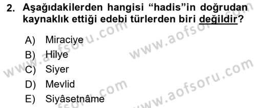 Türk İslam Edebiyatı Dersi 2018 - 2019 Yılı 3 Ders Sınav Soruları 2. Soru