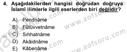 Türk İslam Edebiyatı Dersi 2018 - 2019 Yılı 3 Ders Sınav Soruları 4. Soru