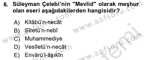 Türk İslam Edebiyatı Dersi 2018 - 2019 Yılı 3 Ders Sınav Soruları 6. Soru