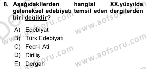 Türk İslam Edebiyatı Dersi 2018 - 2019 Yılı 3 Ders Sınav Soruları 8. Soru