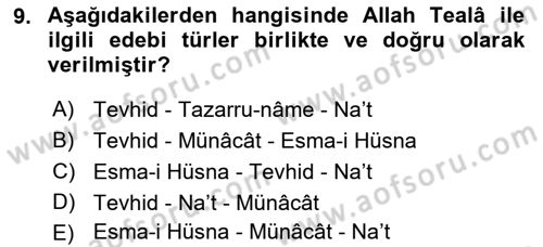 Türk İslam Edebiyatı Dersi 2018 - 2019 Yılı 3 Ders Sınav Soruları 9. Soru
