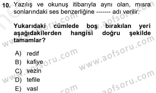 Türk İslam Edebiyatı Dersi 2018 - 2019 Yılı (Vize) Ara Sınav Soruları 10. Soru