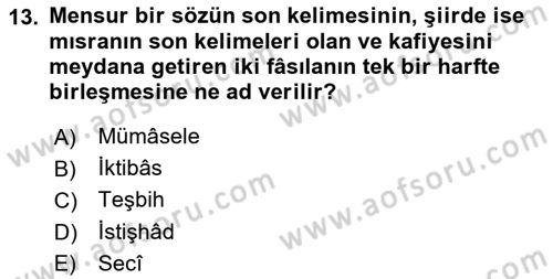 Türk İslam Edebiyatı Dersi 2018 - 2019 Yılı (Vize) Ara Sınav Soruları 13. Soru