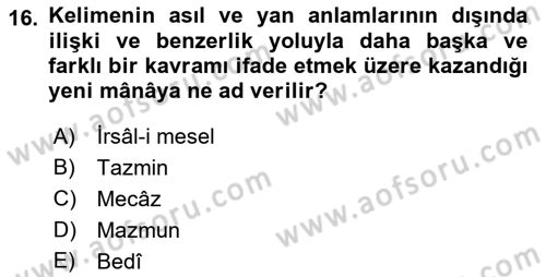 Türk İslam Edebiyatı Dersi 2018 - 2019 Yılı (Vize) Ara Sınav Soruları 16. Soru
