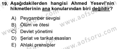 Türk İslam Edebiyatı Dersi 2018 - 2019 Yılı (Vize) Ara Sınav Soruları 19. Soru