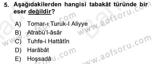 Türk İslam Edebiyatı Dersi 2018 - 2019 Yılı (Vize) Ara Sınav Soruları 5. Soru
