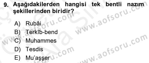 Türk İslam Edebiyatı Dersi 2018 - 2019 Yılı (Vize) Ara Sınav Soruları 9. Soru