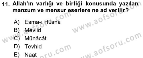 Türk İslam Edebiyatı Dersi 2018 - 2019 Yılı (Final) Dönem Sonu Sınav Soruları 11. Soru