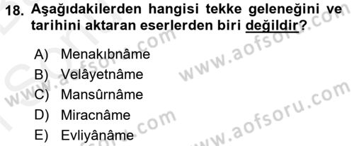 Türk İslam Edebiyatı Dersi 2018 - 2019 Yılı (Final) Dönem Sonu Sınav Soruları 18. Soru