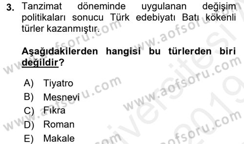 Türk İslam Edebiyatı Dersi 2018 - 2019 Yılı (Final) Dönem Sonu Sınav Soruları 3. Soru