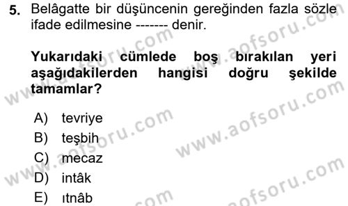 Türk İslam Edebiyatı Dersi 2018 - 2019 Yılı (Final) Dönem Sonu Sınav Soruları 5. Soru