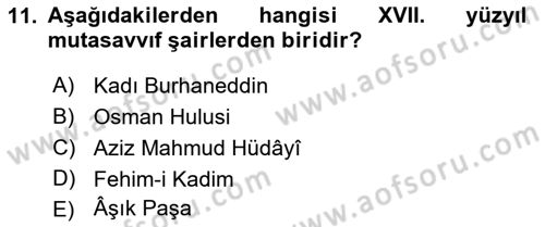 Türk İslam Edebiyatı Dersi 2018 - 2019 Yılı Yaz Okulu Sınav Soruları 11. Soru