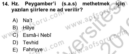 Türk İslam Edebiyatı Dersi 2018 - 2019 Yılı Yaz Okulu Sınav Soruları 14. Soru