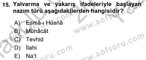 Türk İslam Edebiyatı Dersi 2018 - 2019 Yılı Yaz Okulu Sınav Soruları 15. Soru
