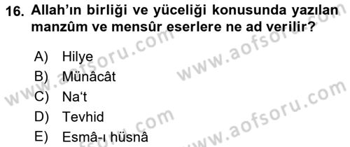 Türk İslam Edebiyatı Dersi 2018 - 2019 Yılı Yaz Okulu Sınav Soruları 16. Soru