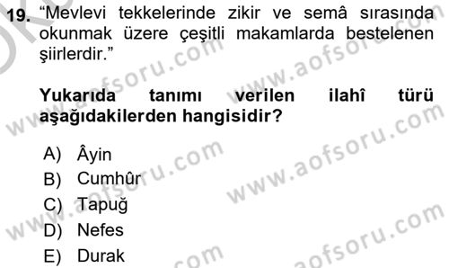Türk İslam Edebiyatı Dersi 2018 - 2019 Yılı Yaz Okulu Sınav Soruları 19. Soru
