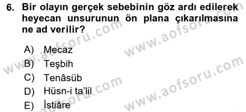 Türk İslam Edebiyatı Dersi 2018 - 2019 Yılı Yaz Okulu Sınav Soruları 6. Soru