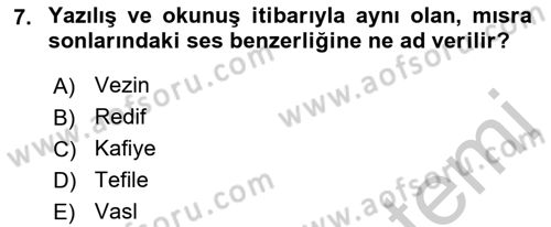 Türk İslam Edebiyatı Dersi 2018 - 2019 Yılı Yaz Okulu Sınav Soruları 7. Soru