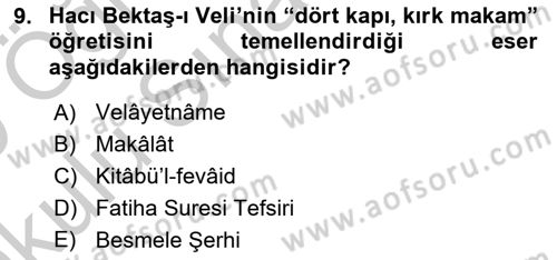 Türk İslam Edebiyatı Dersi 2018 - 2019 Yılı Yaz Okulu Sınav Soruları 9. Soru