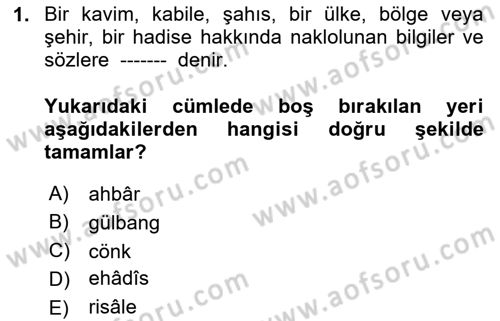 Türk İslam Edebiyatı Dersi 2020 - 2021 Yılı Yaz Okulu Sınav Soruları 1. Soru