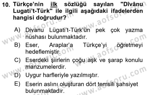 Türk İslam Edebiyatı Dersi 2020 - 2021 Yılı Yaz Okulu Sınav Soruları 10. Soru