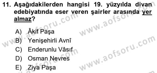 Türk İslam Edebiyatı Dersi 2020 - 2021 Yılı Yaz Okulu Sınav Soruları 11. Soru