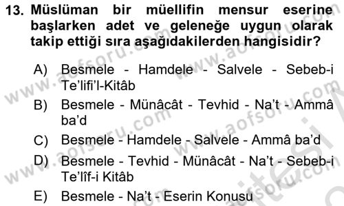 Türk İslam Edebiyatı Dersi 2020 - 2021 Yılı Yaz Okulu Sınav Soruları 13. Soru