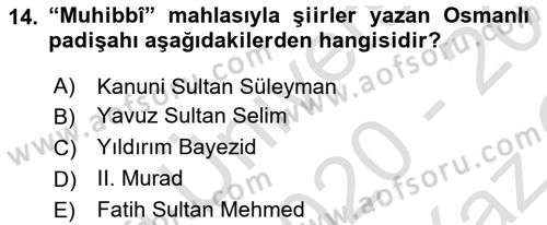Türk İslam Edebiyatı Dersi 2020 - 2021 Yılı Yaz Okulu Sınav Soruları 14. Soru