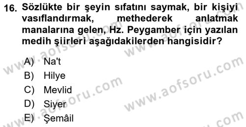 Türk İslam Edebiyatı Dersi 2020 - 2021 Yılı Yaz Okulu Sınav Soruları 16. Soru