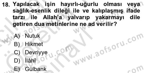 Türk İslam Edebiyatı Dersi 2020 - 2021 Yılı Yaz Okulu Sınav Soruları 18. Soru