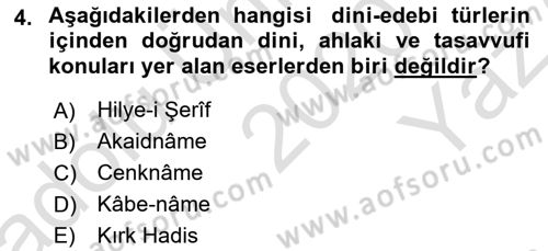 Türk İslam Edebiyatı Dersi 2020 - 2021 Yılı Yaz Okulu Sınav Soruları 4. Soru