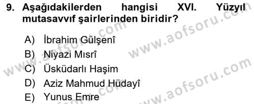 Türk İslam Edebiyatı Dersi 2020 - 2021 Yılı Yaz Okulu Sınav Soruları 9. Soru