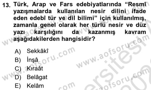 Türk İslam Edebiyatı Dersi 2021 - 2022 Yılı (Vize) Ara Sınav Soruları 13. Soru