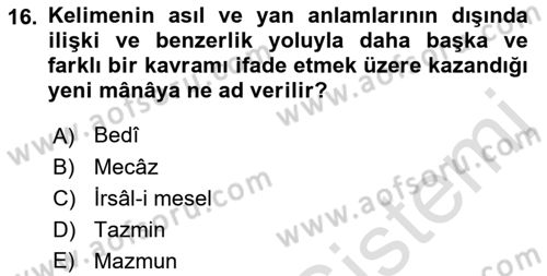 Türk İslam Edebiyatı Dersi 2021 - 2022 Yılı (Vize) Ara Sınav Soruları 16. Soru