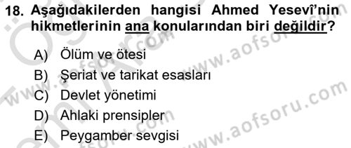 Türk İslam Edebiyatı Dersi 2021 - 2022 Yılı (Vize) Ara Sınav Soruları 18. Soru