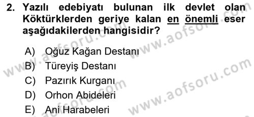 Türk İslam Edebiyatı Dersi 2021 - 2022 Yılı (Vize) Ara Sınav Soruları 2. Soru