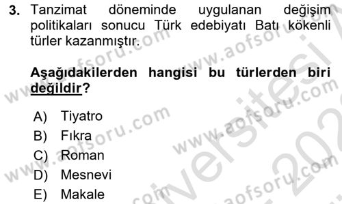 Türk İslam Edebiyatı Dersi 2021 - 2022 Yılı (Vize) Ara Sınav Soruları 3. Soru